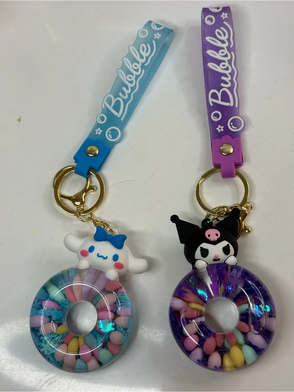 Bubble Donut Keychain Set - Blue & Purple Cute Character Charms